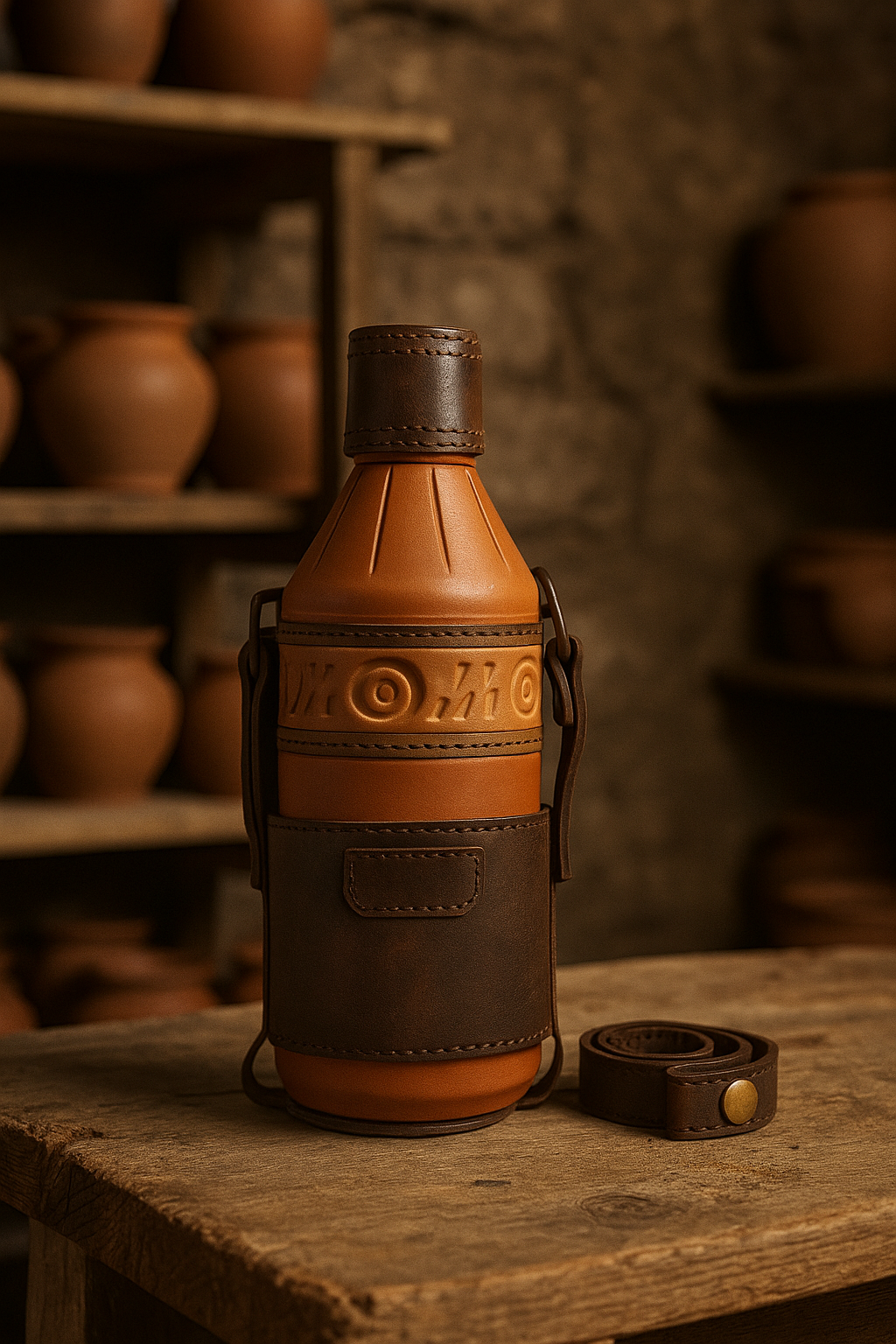 Handcrafted Natural Terracotta Clay Water Bottle (600ml / 20.2 fl oz) by Organic Klayware | Rustic Gift | Natural Cooling | Eco-Friendly | Reusable | Sustainable | Artisanal Craftsmanship | Natural Filtration